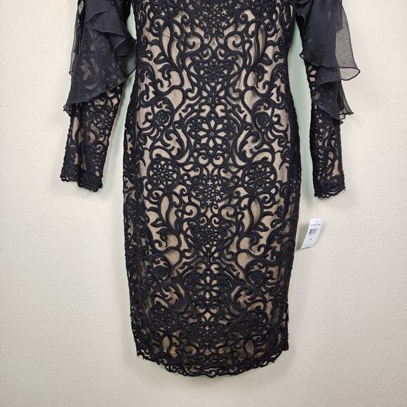 Tadashi Shoji Ada Dress Womens 10 Embroidered Lace Velvet Party Event Ruffle NEW - Picture 6 of 16